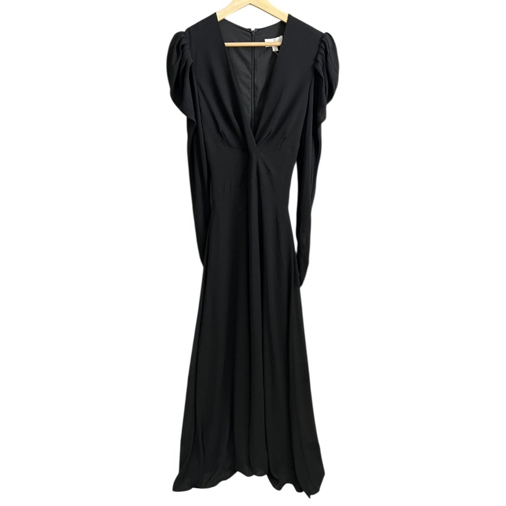 Ronny Kobo Bernadette Dress Black M Babydoll Maxi Formal Minimalist Elegant